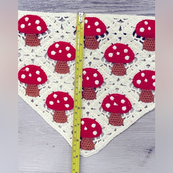 Handmade Crochet Cream & Red Mushroom Toadstool Bandana Headscarf Accessory - Picture 4 of 6